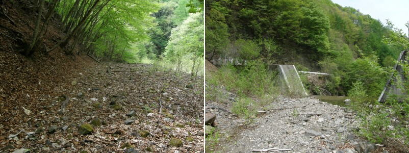 軌道跡と砂防ダム
